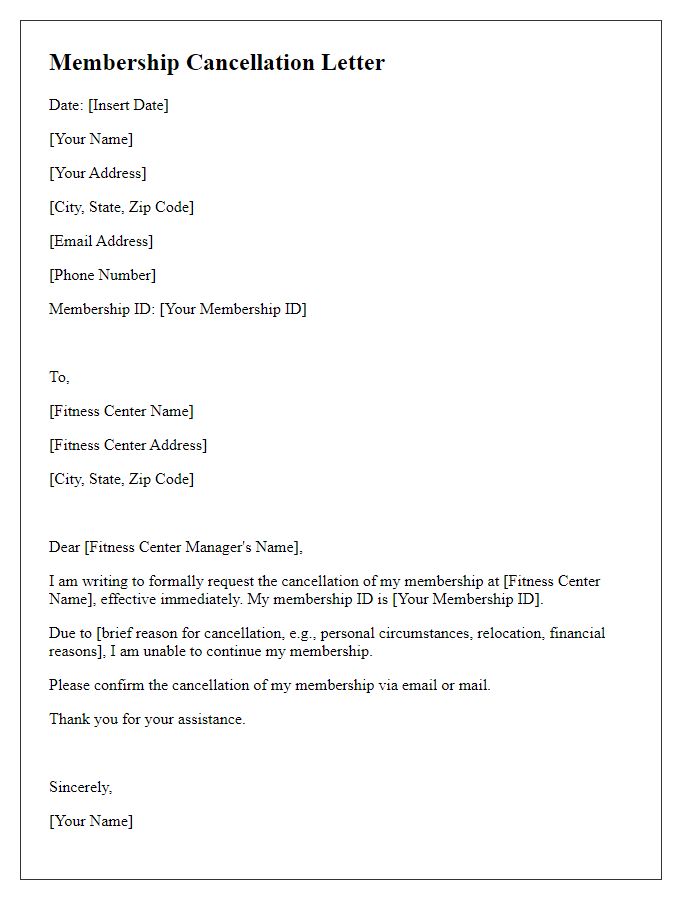 Letter template of membership cancellation for fitness center