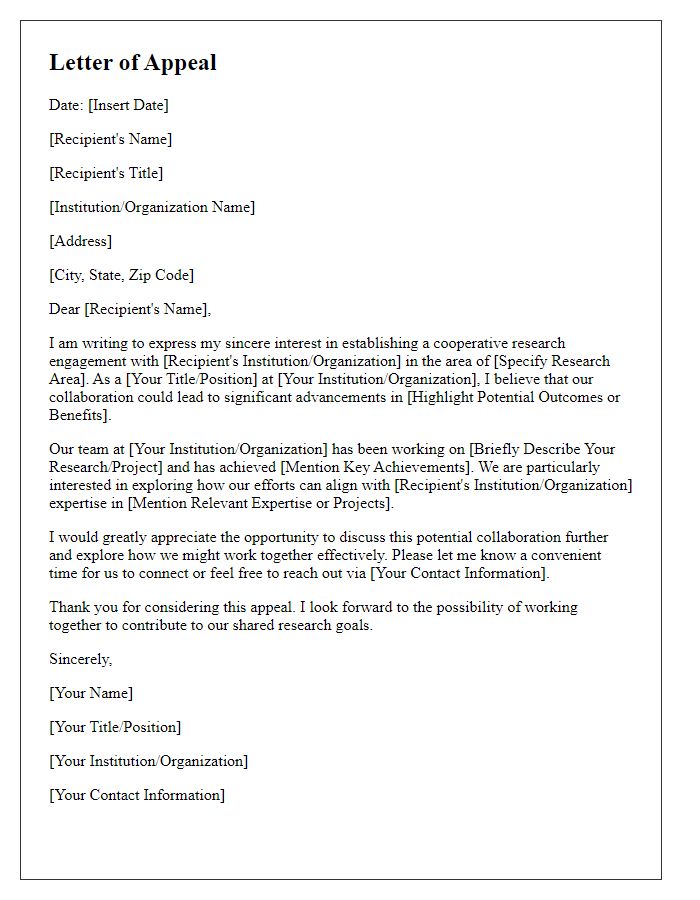 Letter template of appeal for cooperative research engagement