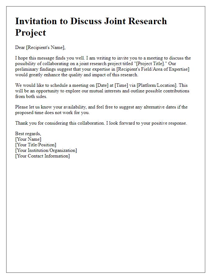 Letter template of invitation for joint research project discussion