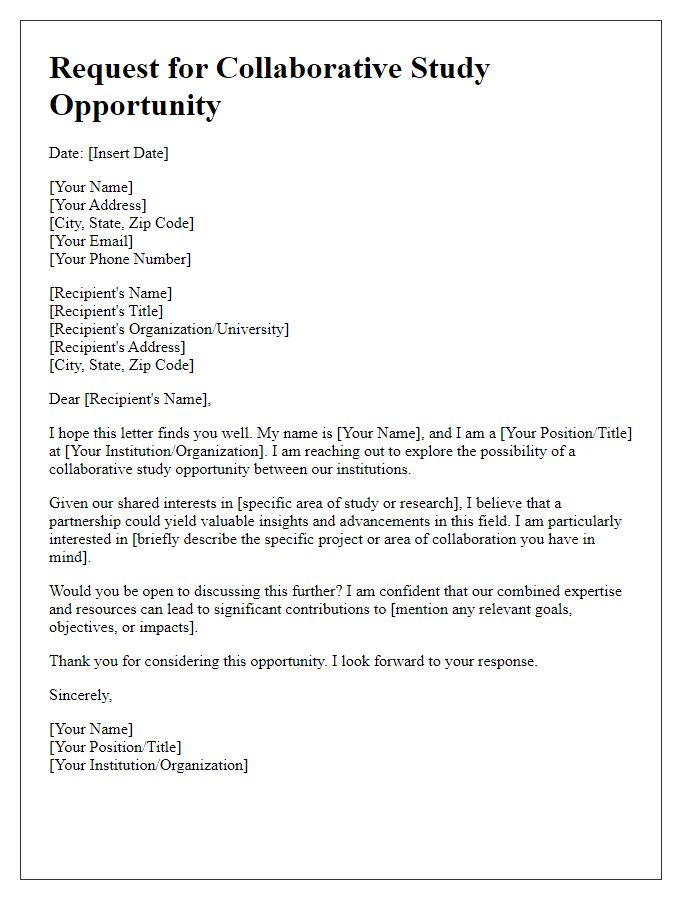 Letter template of request for collaborative study opportunity