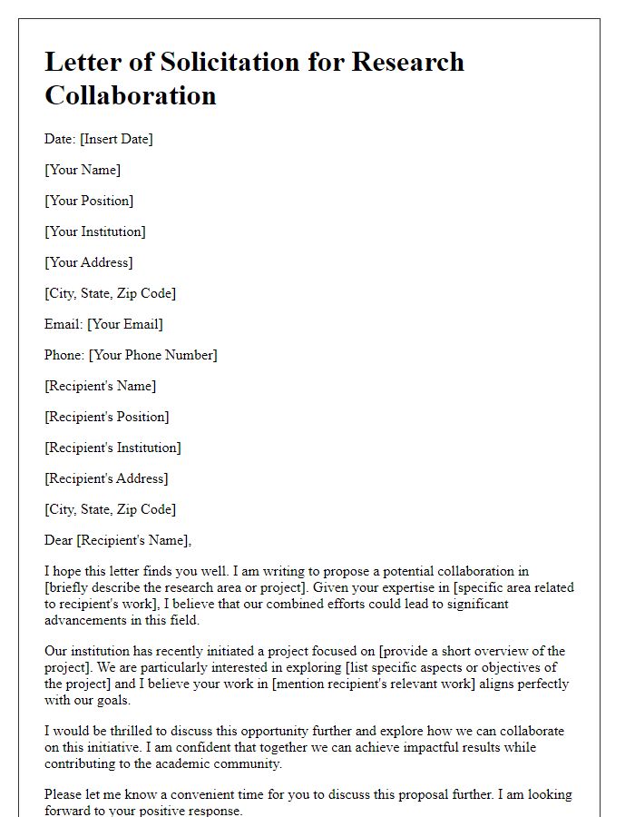 Letter template of solicitation for research collaboration proposal