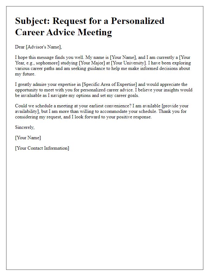 Letter template of appeal for personalized career advice meeting