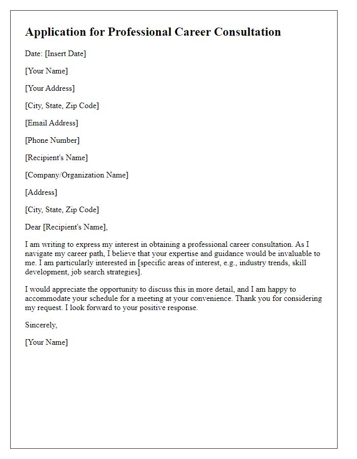 Letter template of application for professional career consultation