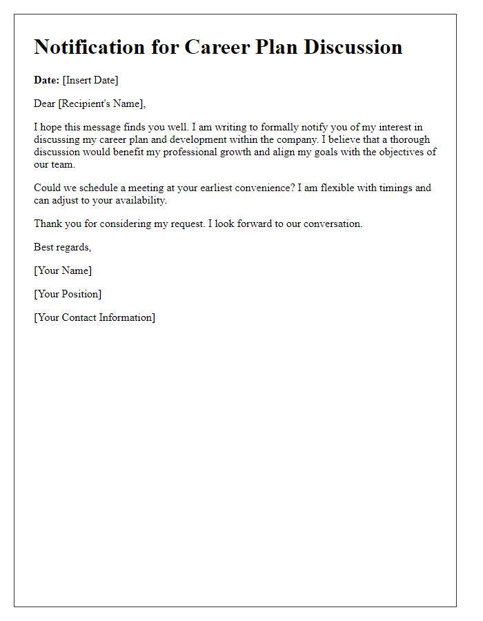 Letter template of notification for seeking career plan discussion