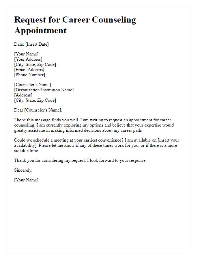 Letter template of request for career counseling appointment