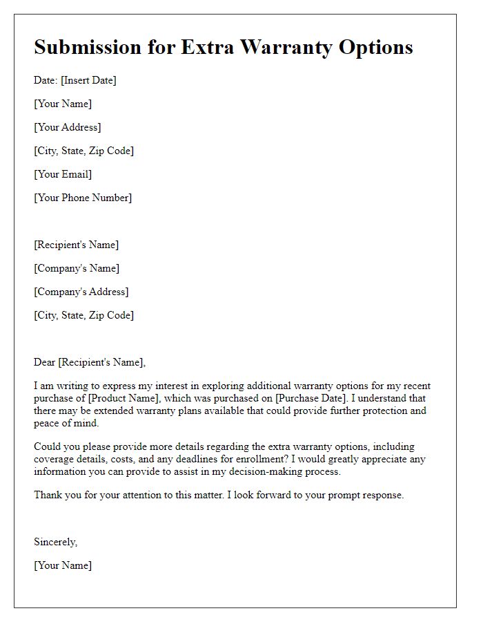 Letter template of submission for extra warranty options