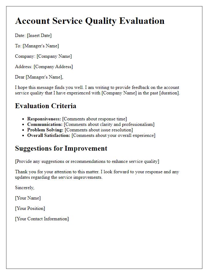 Letter template of account service quality evaluation