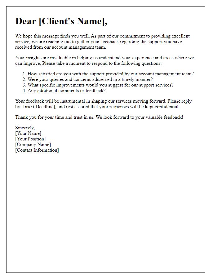 Letter template of client feedback collection for account support