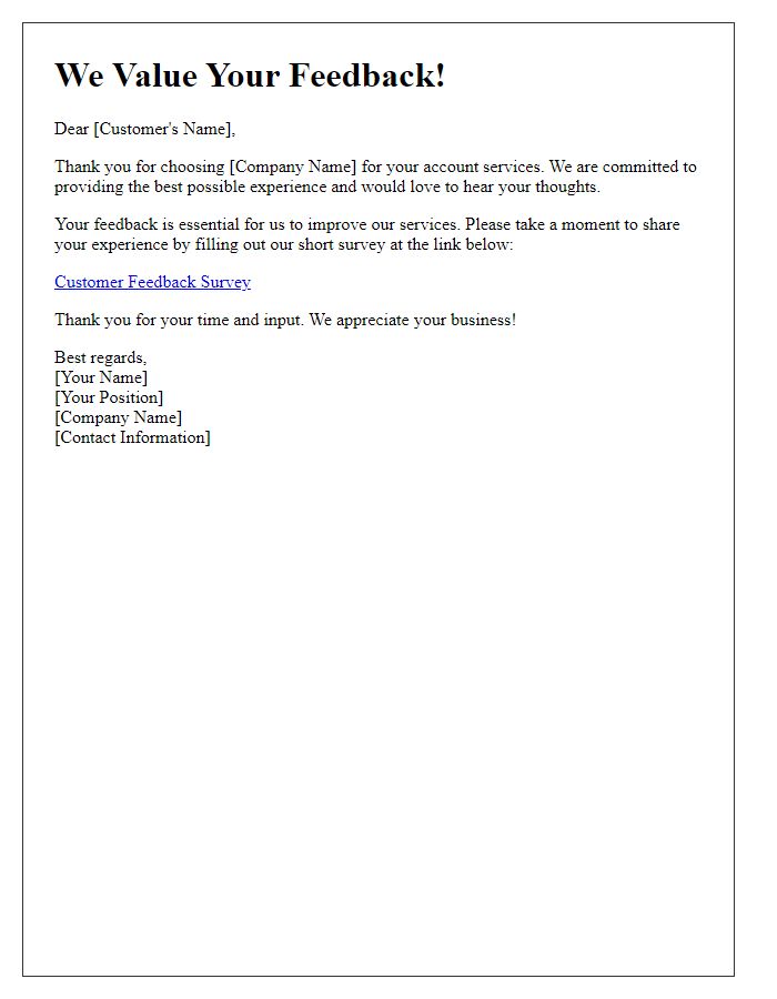 Letter template of customer feedback request for account services