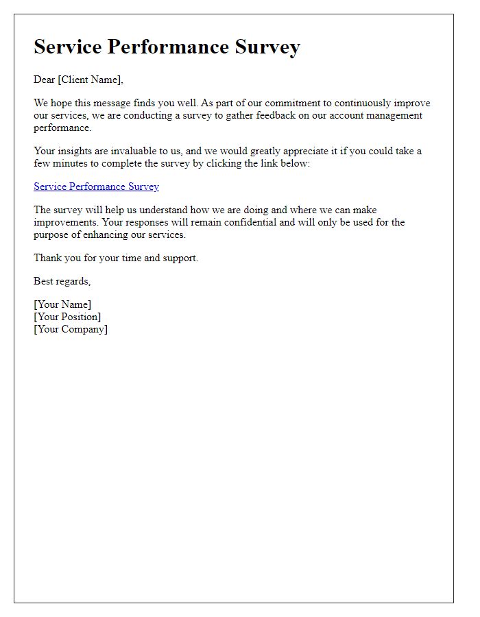 Letter template of service performance survey for account management