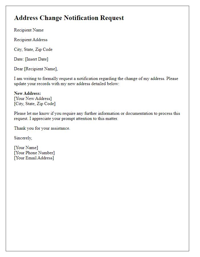 Letter template of request for address change notification