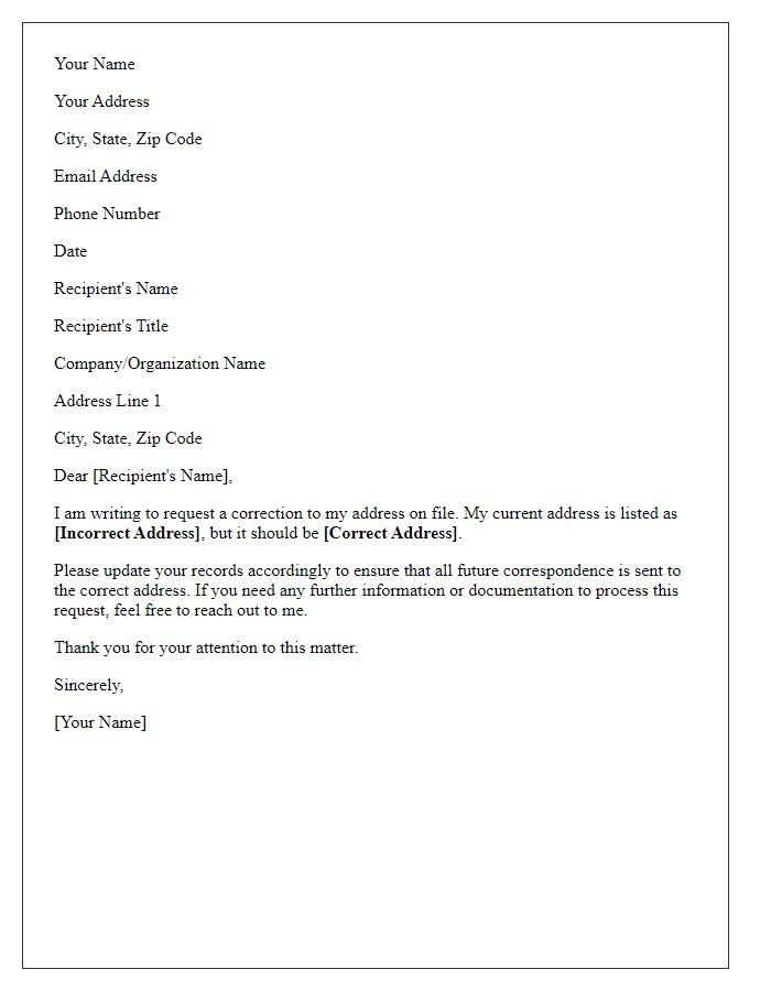 Letter template of request for address correction