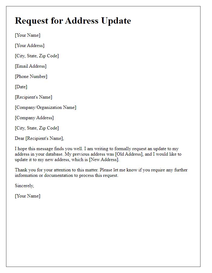 Letter template of request for address update in database
