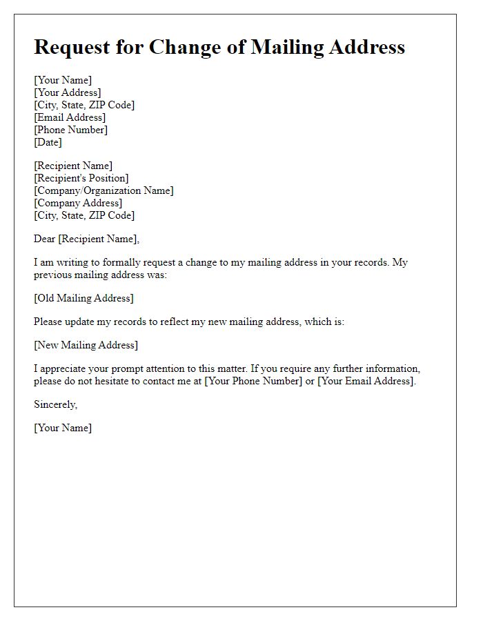 Letter template of request for changing mailing address