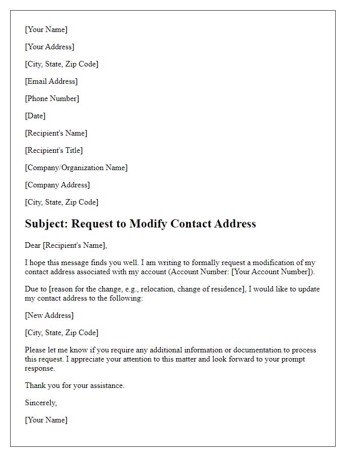 Letter template of request to modify contact address