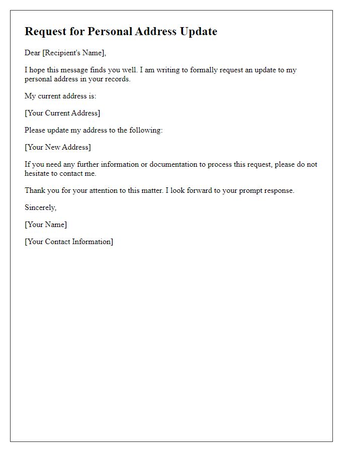 Letter template of request for personal address update