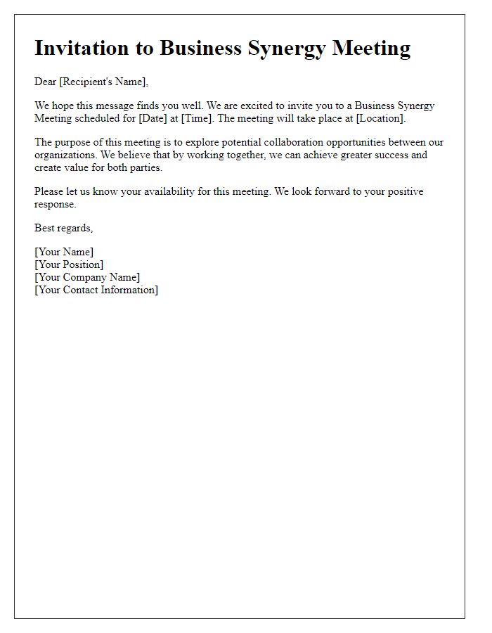 Letter template of invitation for business synergy meeting