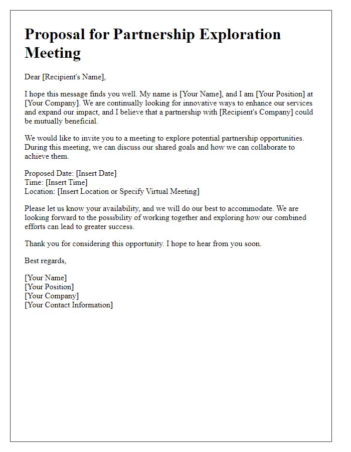 Letter template of solicitation for partnership exploration meeting