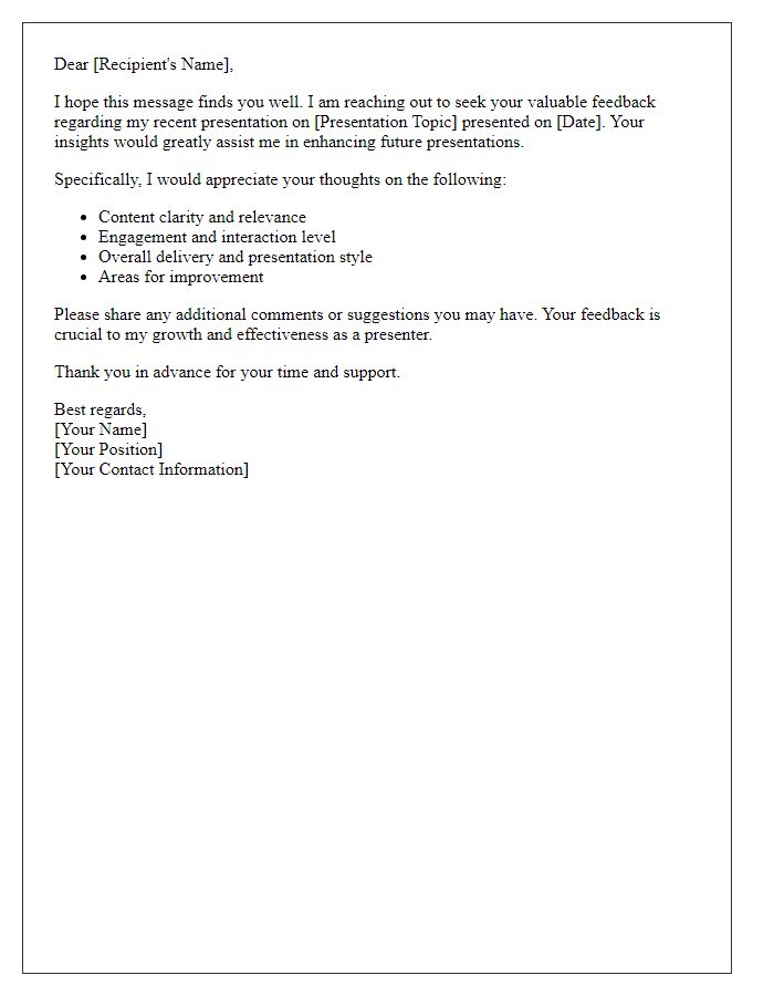 Letter template of feedback request for enhancing future presentations