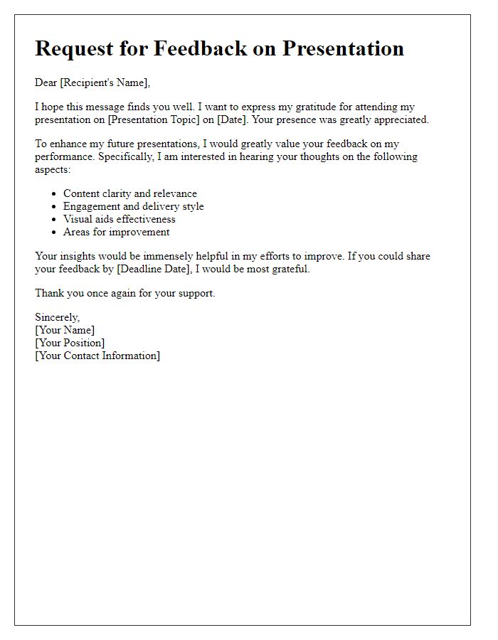 Letter template of feedback request for presentation improvements