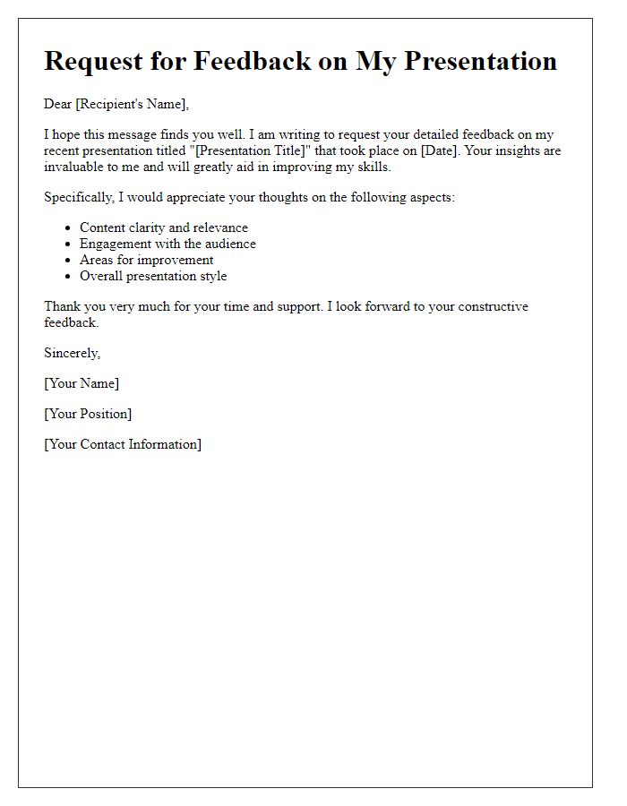 Letter template of request for detailed responses about my presentation