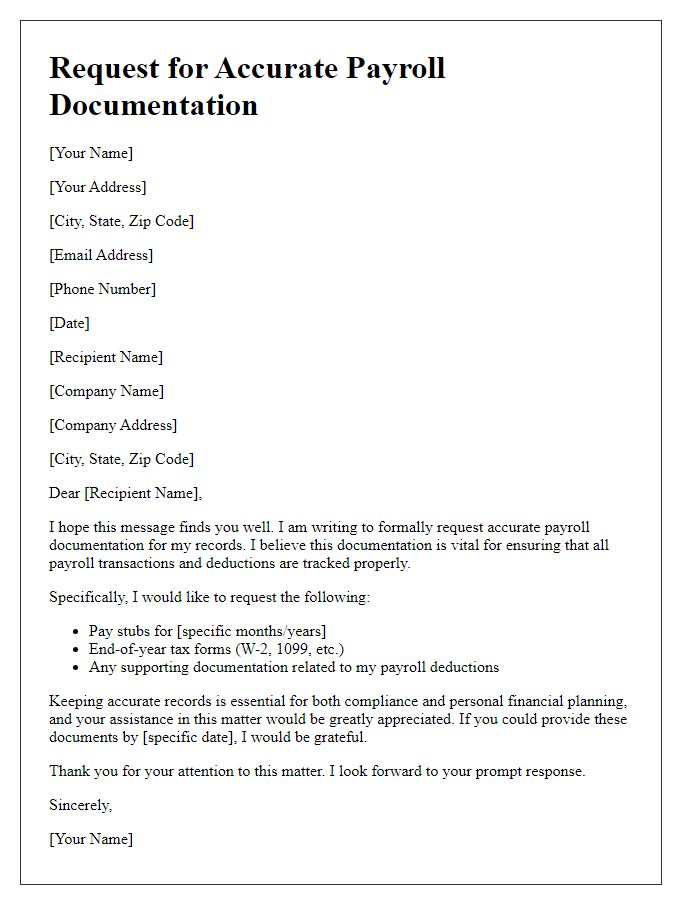 Letter template of request for accurate payroll documentation