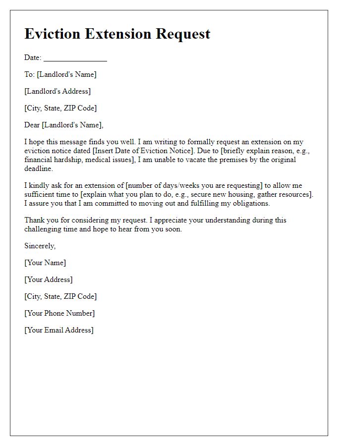 Letter template of eviction extension request for tenant.