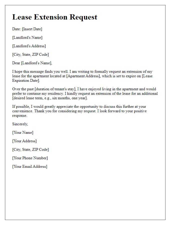 Letter template of lease extension request for residential apartments