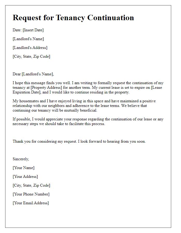 Letter template of request for tenancy continuation for shared housing