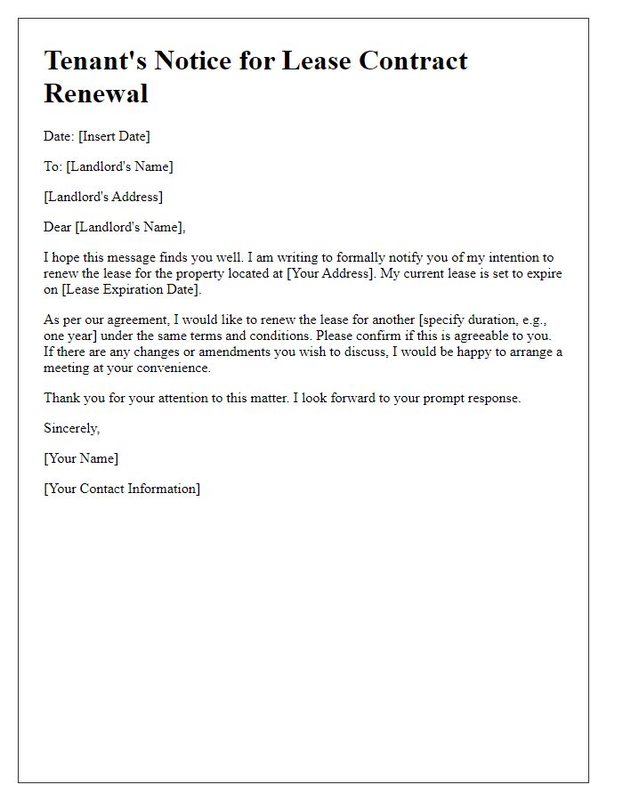 Letter template of tenants notice for lease contract renewal