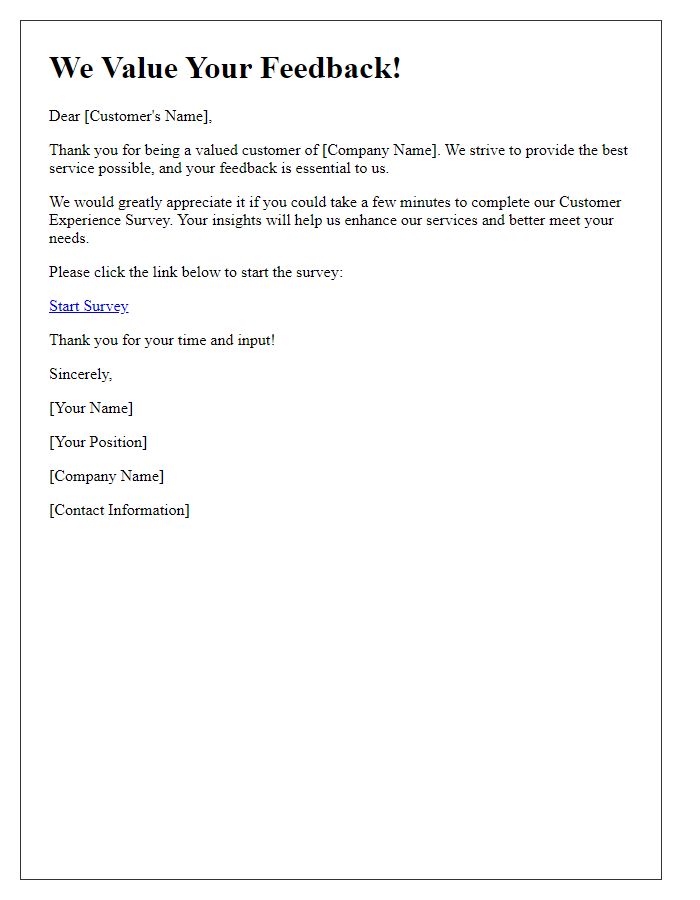 Letter template of a customer experience survey invitation.