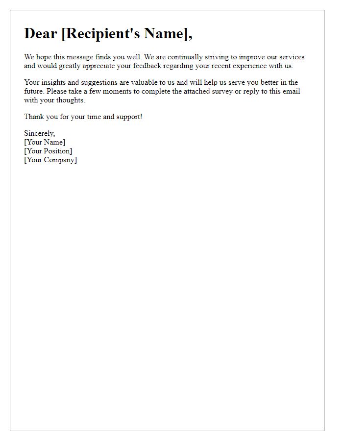 Letter template of a service evaluation feedback request.