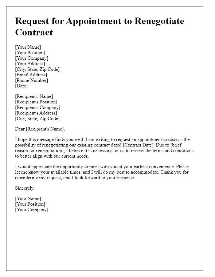 Letter template of request for an appointment to renegotiate contract