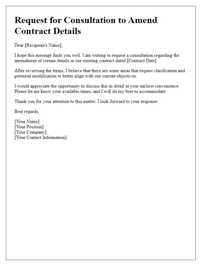 Letter template of request for a consultation to amend contract details