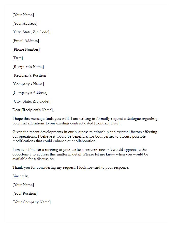 Letter template of request for a dialogue regarding contract alterations