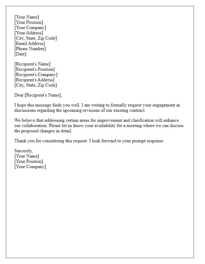 Letter template of request for engagement on contract revision discussions