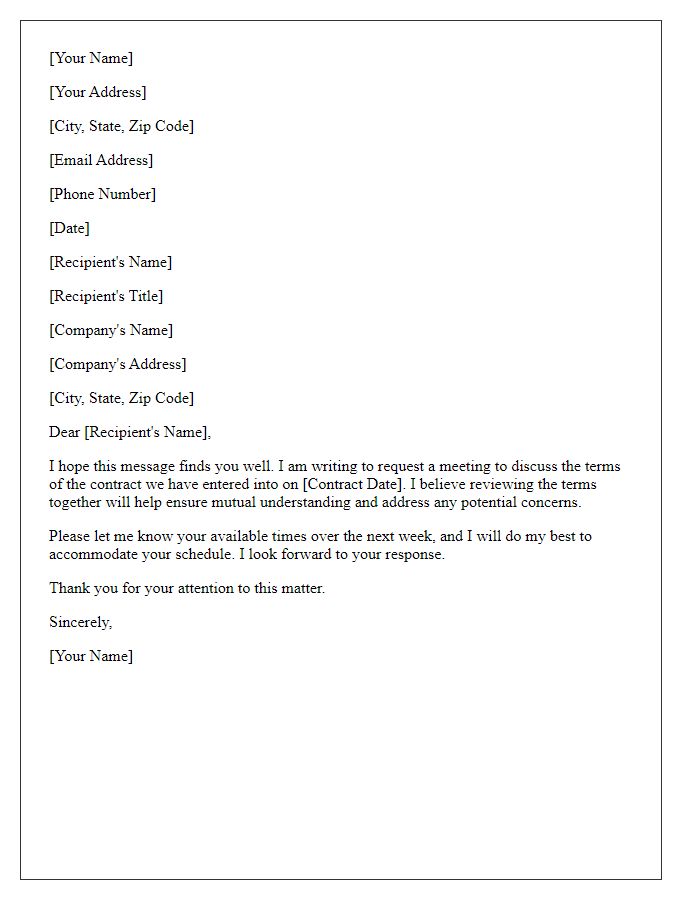 Letter template of request for a meeting to review contract terms