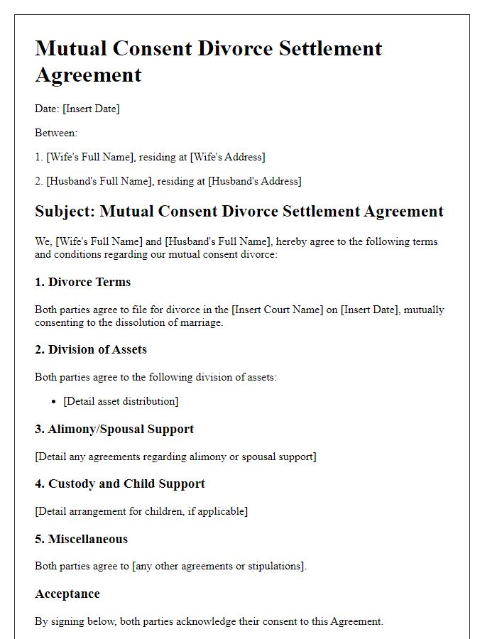 Letter template of mutual consent divorce settlement agreement