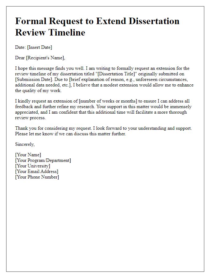 Letter template of formal request to extend dissertation review timeline