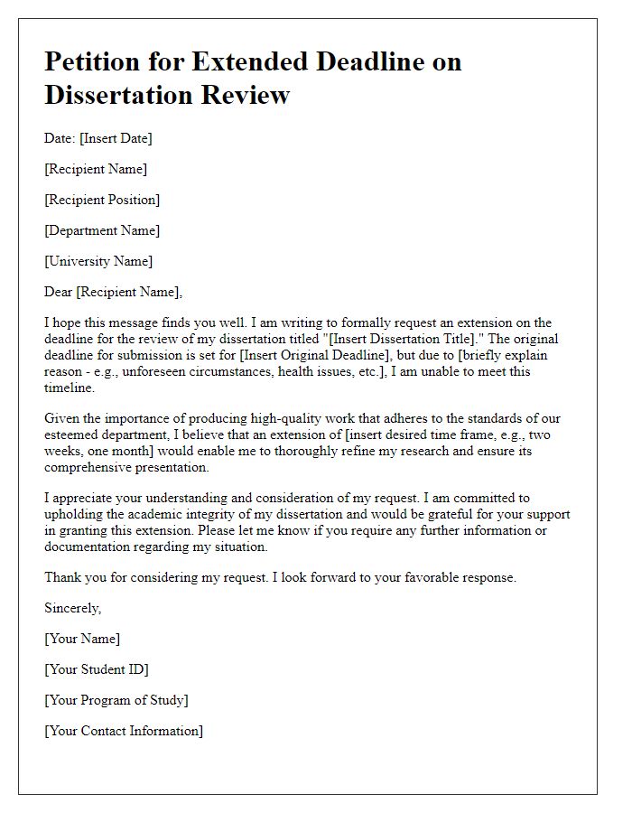 Letter template of petition for an extended deadline on dissertation review