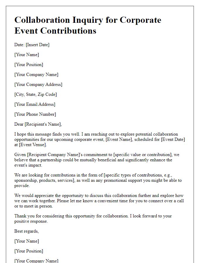 Letter template of collaboration inquiry for corporate event contributions.