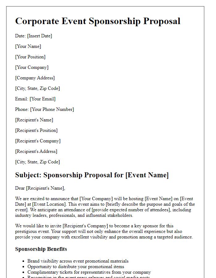 Letter template of corporate event association proposal for sponsorship.