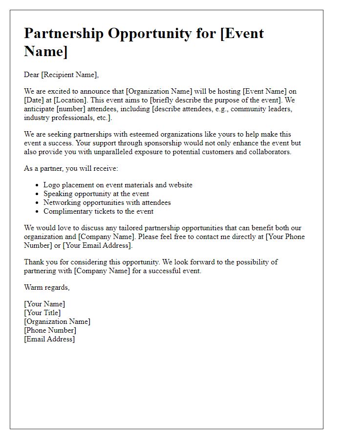 Letter template of partnership solicitation for corporate event support.