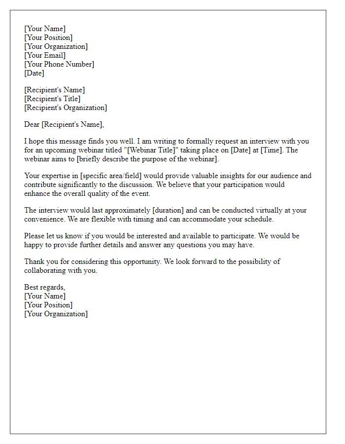 Letter template of media interview request for an online webinar.