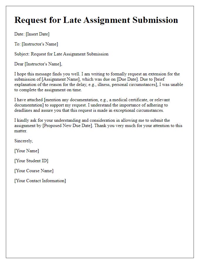 Letter template of request for late assignment submission with documentation