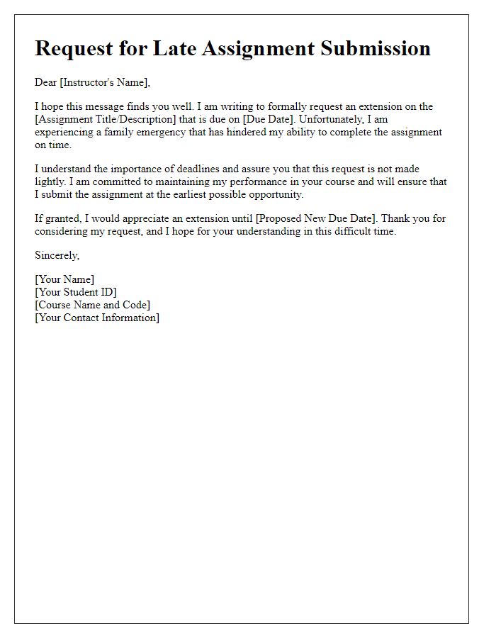 Letter template of request for late assignment submission due to family emergency