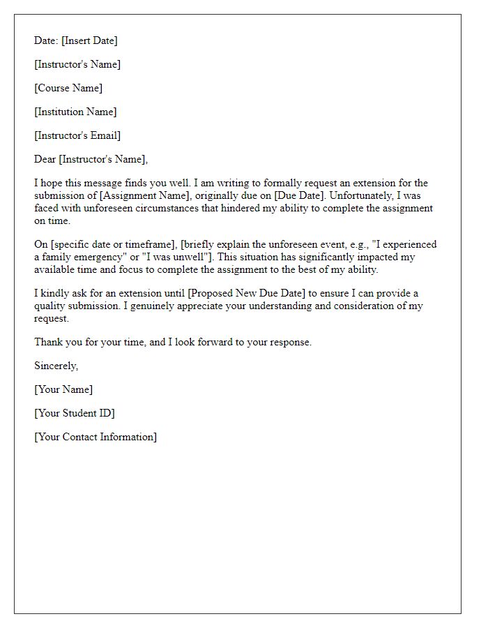 Letter template of request for late assignment submission for unforeseen events