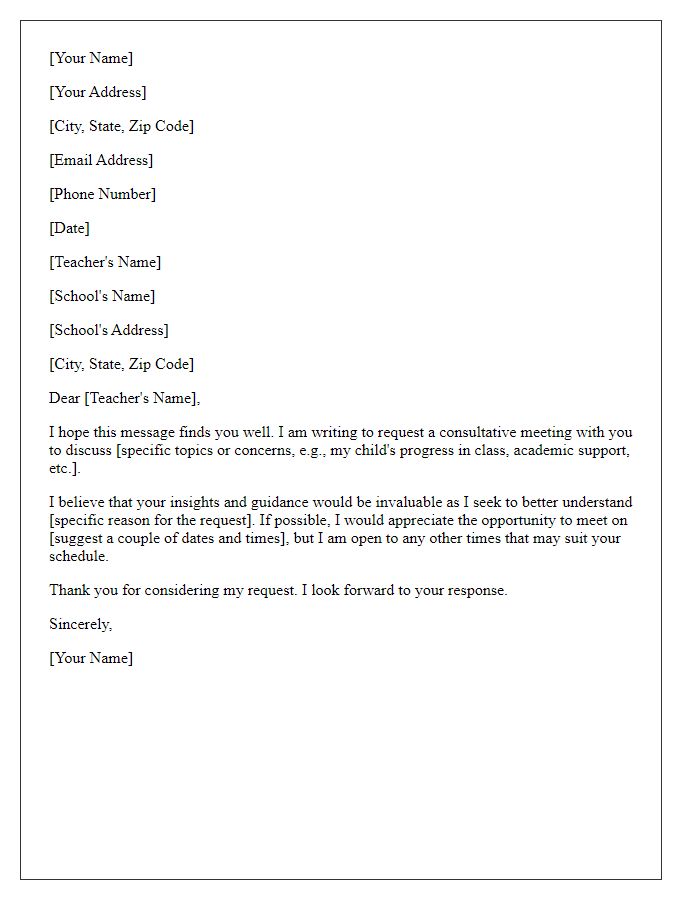 Letter template of request for a consultative meeting with the teacher.