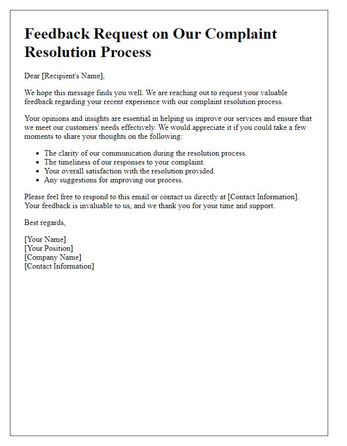 Letter template of feedback request on complaint resolution process