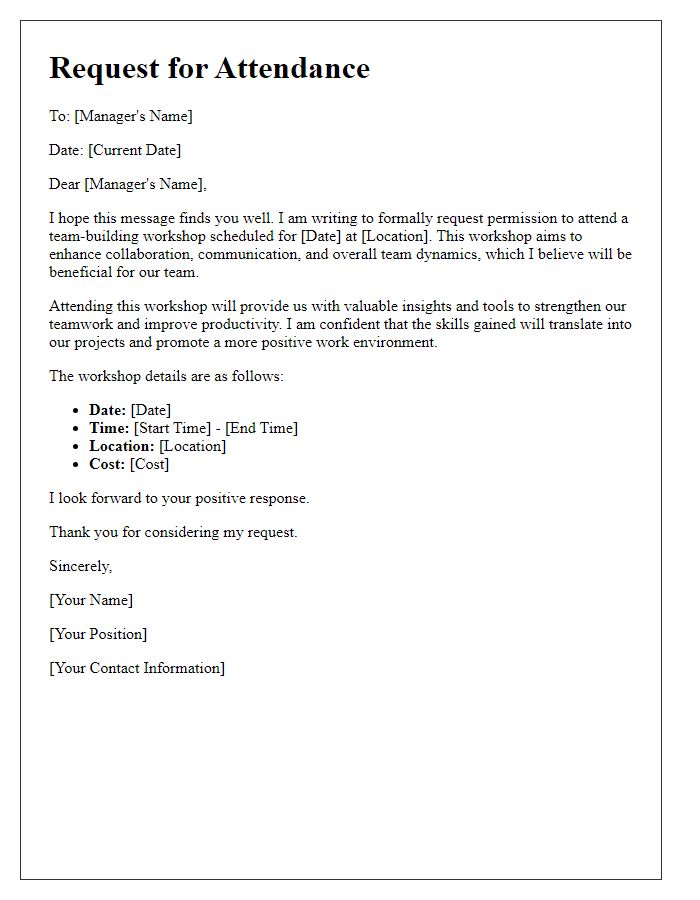 Letter template of request for attendance at a team-building workshop